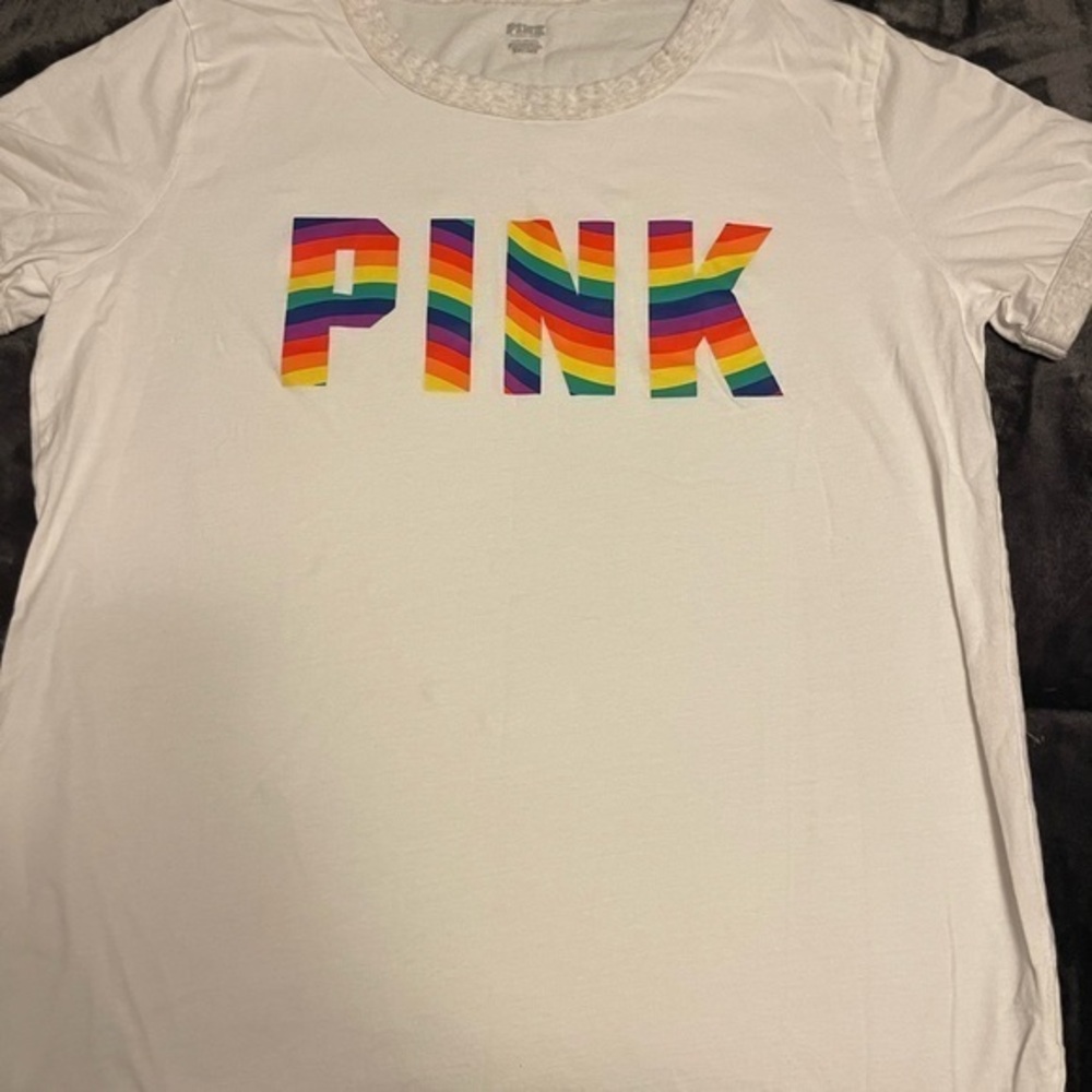 Victoria's Secret White Tee with Rainbow PINK Logo